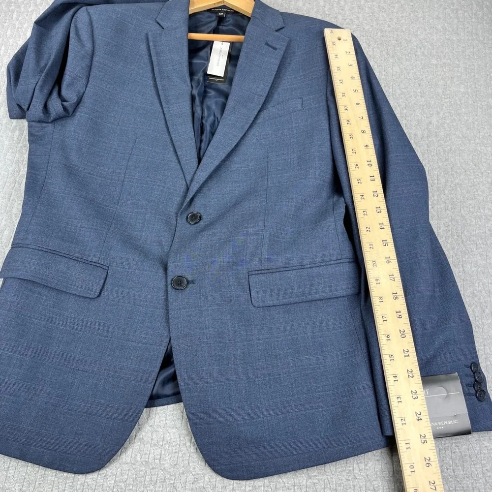 New Banana Republic Blazer Men 44R Blue Slim Fit Glen Plaid Suit Jacket Stretch